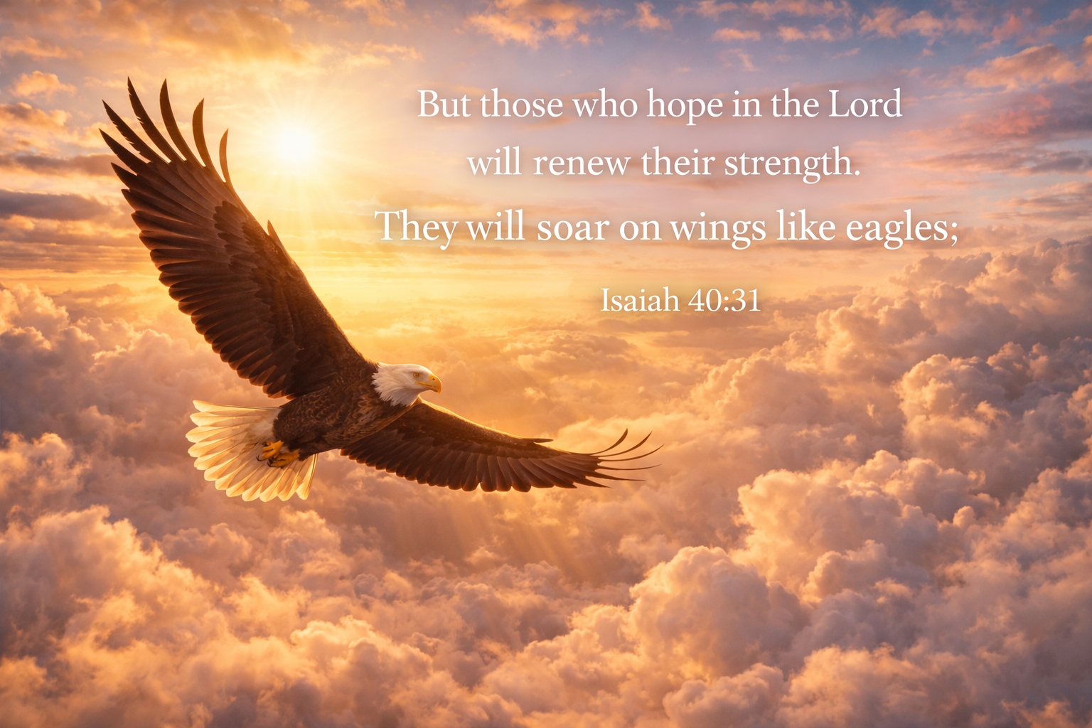 Scripture Wallpaper -- Eagle Soaring Above Clouds